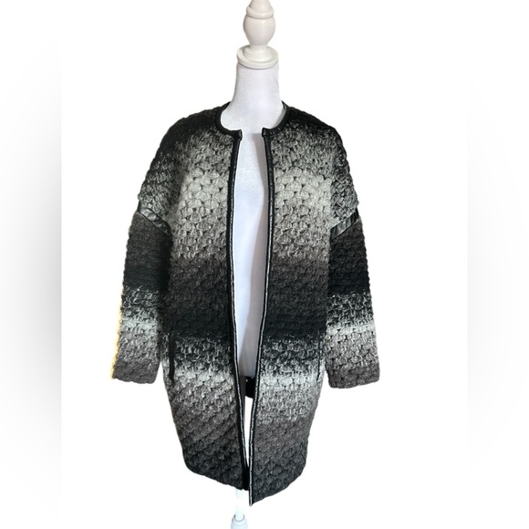 7 For All Mankind Sweaters - 7 For All Mankind Size M Wool Cardigan Lamb Leather Accents  Heavyweight Luxury